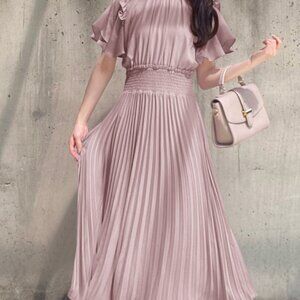 Kawaii Maxi Pink Pleated Dress